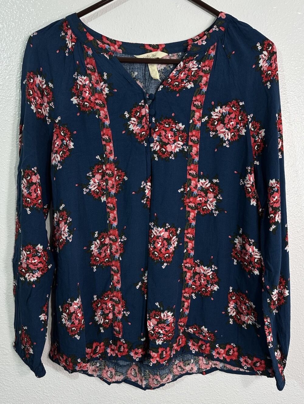 Matilda Jane Women’s Small Blue Floral Blouse Long Sleeve Boho Peasant Top